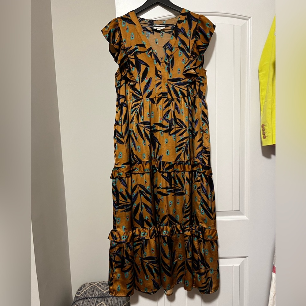 entro Mustard Floral Tiered Maxi Dress with Black & Teal Print